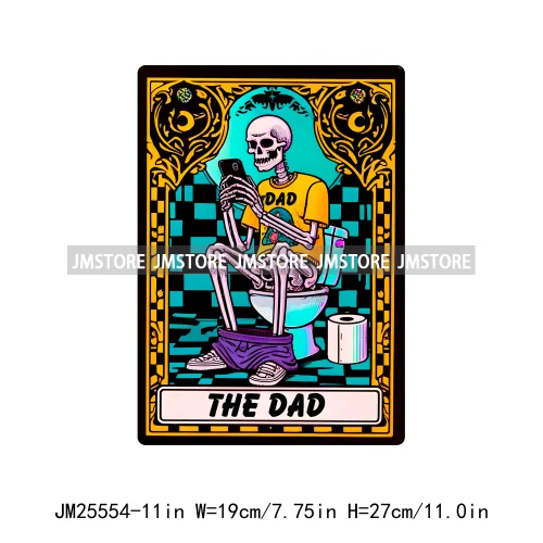 Colorful Artist Overthinker Dad Women Skeleton Thermal Logo  Tarot Card DTF Iron On Transfer Stickers Ready To Press For Hoodies