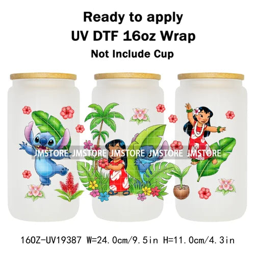 Tropical Cartoon Summer Vibes Splash UV DTF Wraps Transfer Sticker Waterproof High Quality For 16OZ Libbey Glass Can Tumblers
