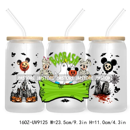 Mouse And Friends Halloween 16OZ UV DTF Cup Wrap Transfer Stickers Custom Labels Waterproof For Libbey Glass Can Magical Kingdom