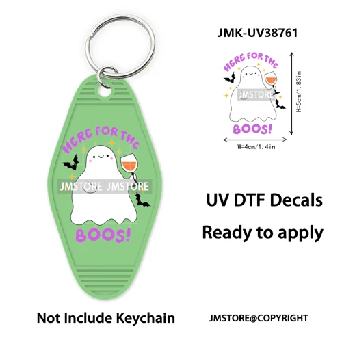 Funny Halloween Skull Skeleton Ghosts UV DTF Motel Keychain Wraps Ready To Apply Waterproof High Quality Hotel Keychain Decals