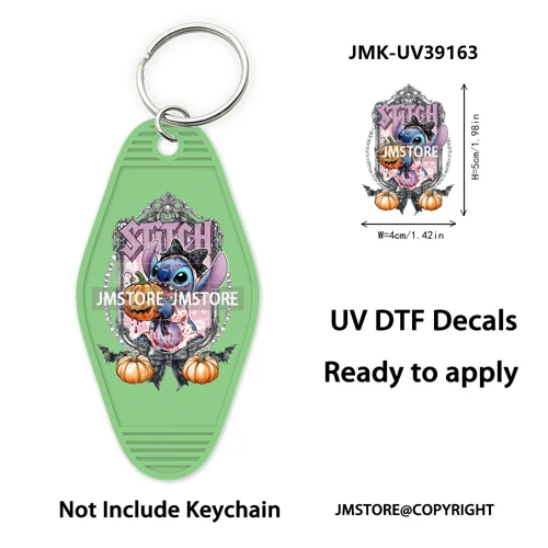Spooky Halloween Cartoon Character Couple UV DTF Motel Keychain Wrap Ready To Apply Waterproof High Quality Hotel Keychain Decal