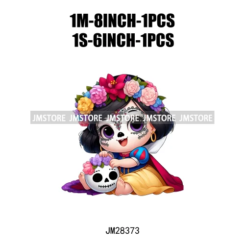 Cute Mexican Day Of The Dead Skeleton Catrina Princess Dolls Iron On DTF Heat Press Transfers Stickers Printing For Clothes