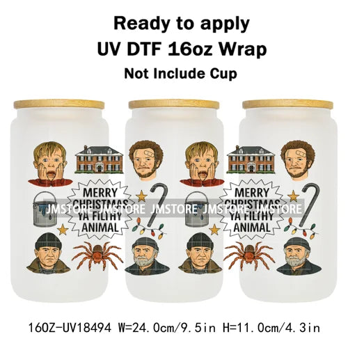 Retro Christmas Movie Character UV DTF Cup Wrap Ready To Apply Transfer Stickers Durable 16OZ Tumbler Wraps For Libbey Glass Can