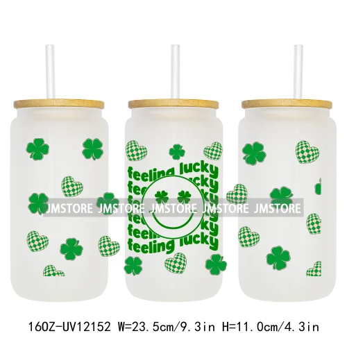 Coquette St Patrick's Day Lucky Shamrock 16OZ UV Cup Wrap DTF Transfer Stickers For Libbey Glass Can Cups Tumbler Custom Prints