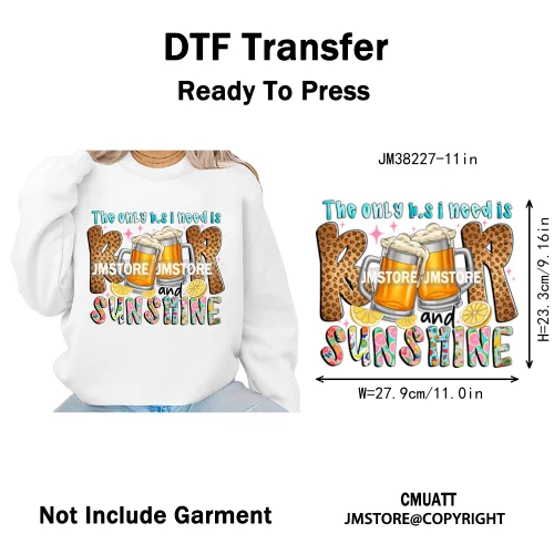 Tropical Summer Tequila Cocktail Drink Sunsets Salty Beach Vibes Logo Iron on DTF Transfers Stickers Ready to Press for Clothing