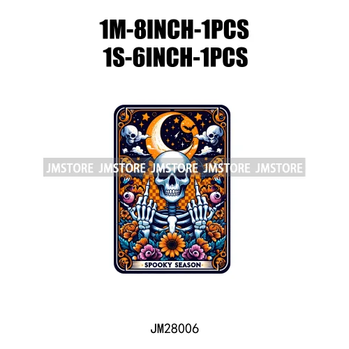 Spooky Halloween Tarot Card Pumpkin Skeleton Ghost Flower Iron On DTF Transfers Stickers Ready To Press For Sweatshirt Bags