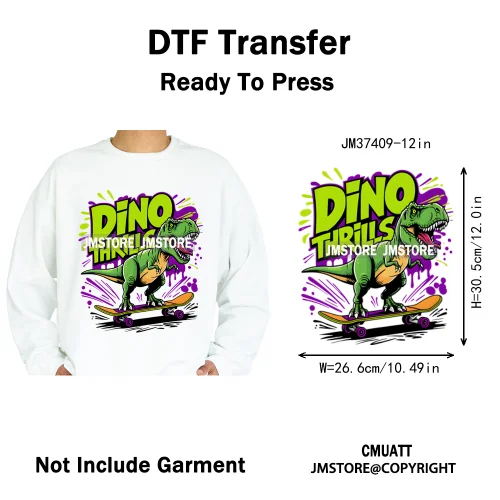 12in Dino Trucks Drip Or Die Skull Beats Graffiti Streetwear Man Design Iron on DTF Transfer Stickers Ready to Press for Clothes