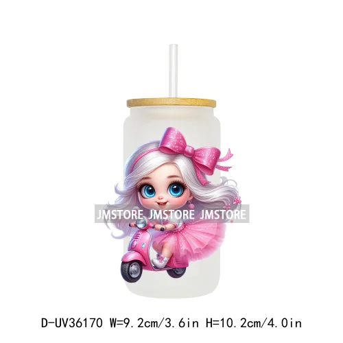 Lovely Pink Girl Hug Cat Bear UV Sticker Decals For Libbey Cold Cup Mug Tumbler Transfer Stickers Waterproof High Quality Labels