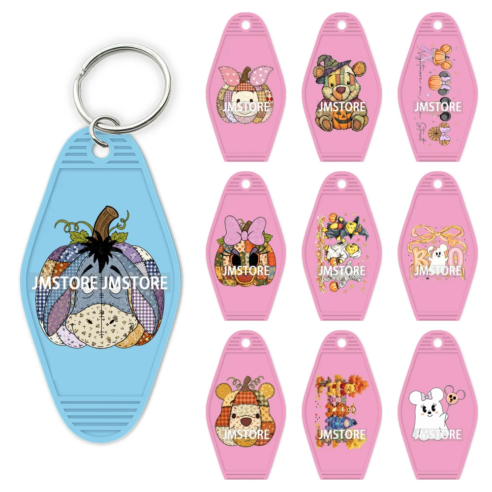 Cartoon Bear Pumpkin Fall Autumn Halloween UV DTF Motel Keychain Wraps Ready To Apply Custom High Quality Hotel Keychain Decals