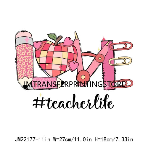 In My Teacher Era Teach Love Watch Logos Teacher Word Teaching Fills My Heart Teacher's Day DTF Transfer Stickers For Hoodies