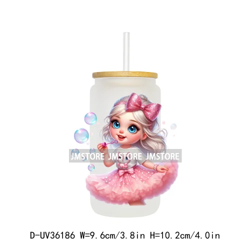 Lovely Pink Girl Hug Cat Bear UV Sticker Decals For Libbey Cold Cup Mug Tumbler Transfer Stickers Waterproof High Quality Labels