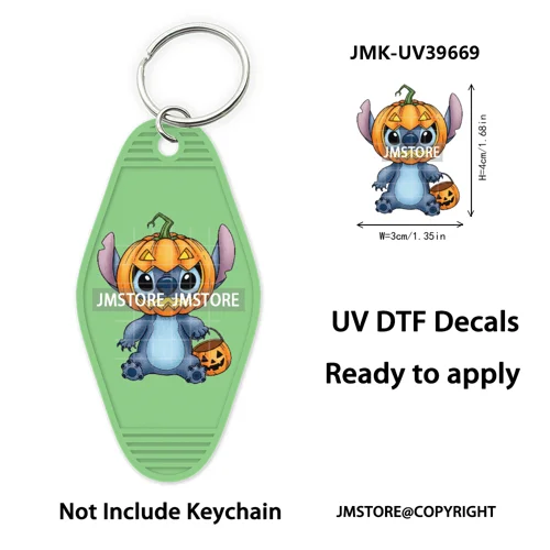 Horror Cartoon Halloween Pumpkin UV DTF Motel Keychain Decals Ready To Ship Durable Transfer Stickers Prints For Hotel Keychain