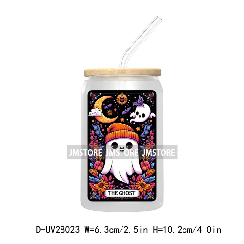 Cute Ghost Tarot Card Halloween UV DTF Transfer Stickers Decals For Libbey Cold Cups Mugs Tumbler Waterproof Craft Spooky Vibes