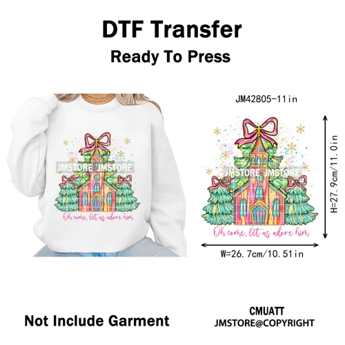 Funny Christmas Tree Coquette Holly Jolly Merry and Bright Festive Lover Iron on DTF Transfer Sticker Ready to Press for Hoodies