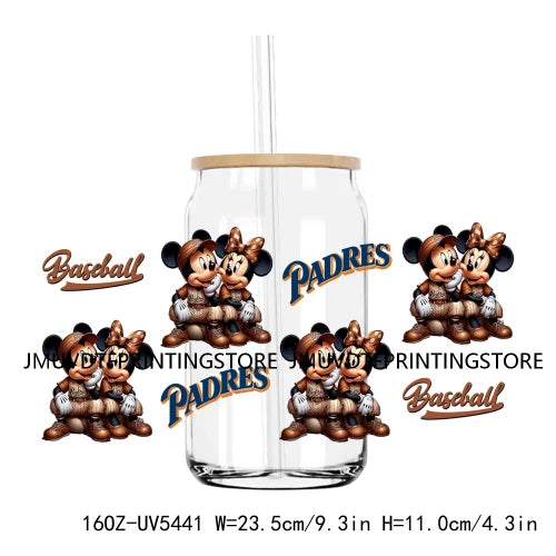 Cartoon Mouse Couple Playing Baseball UV DTF Sticker For 16OZ Libbey Glass Cup Can Wrap Transfer Stickers Custom Labels DIY Logo