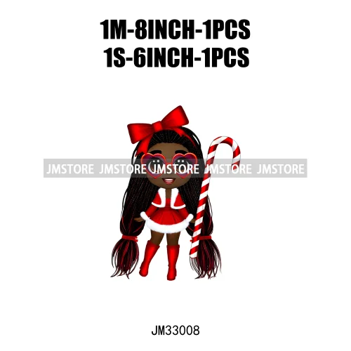 Fashion Black Santa Girls Candy Cane Afro Kids Christmas Season Iron On DTF Transfers Stickers Ready To Press For Sweatshirts