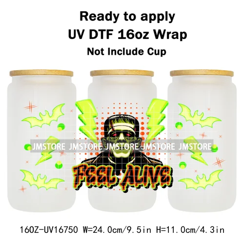 Retro Halloween Neon Scary Movie Character 16OZ UV DTF Cup Wrap Ready To Apply Waterproof Transfer Stickers For Libbey Glass Can