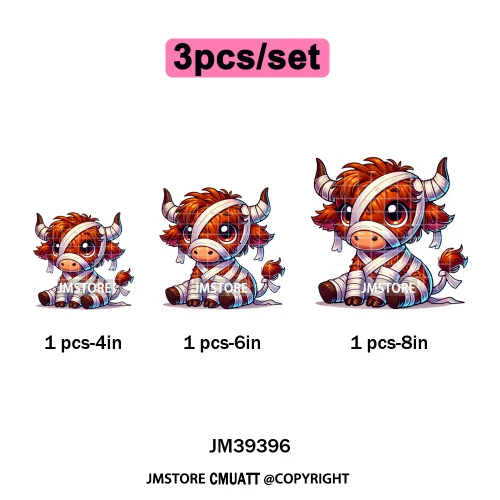 Horror Spooky Cartoon Baby Highland Cow Halloween Vibes Animal Iron on DTF Washable Transfers Sticker Ready to Press for Hoodies