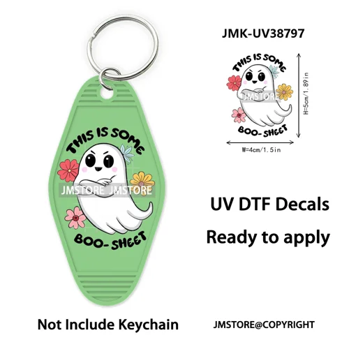 Fall Halloween Quotes Spooky Boo UV DTF Motel Keychain Decal Ready To Ship Durable Transfer Stickers Prints For Hotel Keychain