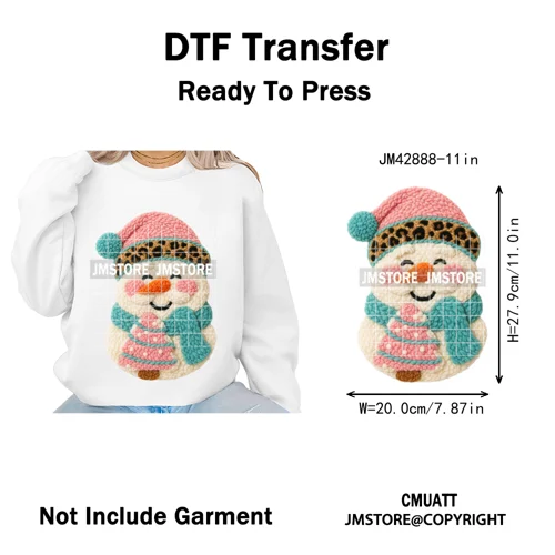 Preppy Faux Yarn Santa Tree Reindeer Cow Christmas Season Iron on DTF Washable Transfers Stickers Ready to Press for Clothing