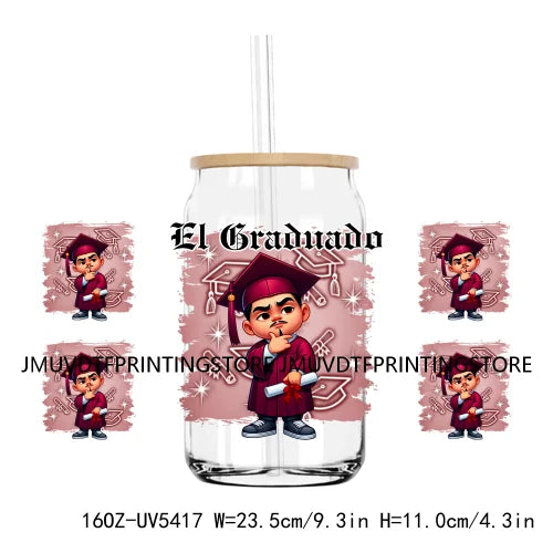 Chicano Graduation Mexican Lady 16OZ UV DTF Cup Wrap Transfers Stickers Custom Labels DIY Waterproof Logo For Libbey Glass Can