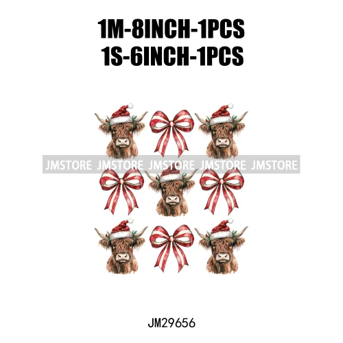 Christmas Santa Red Coquette Highland Cow Xmas Holly Jolly Vibes Iron On DTF Transfers Stickers Ready To Press For T-shirts