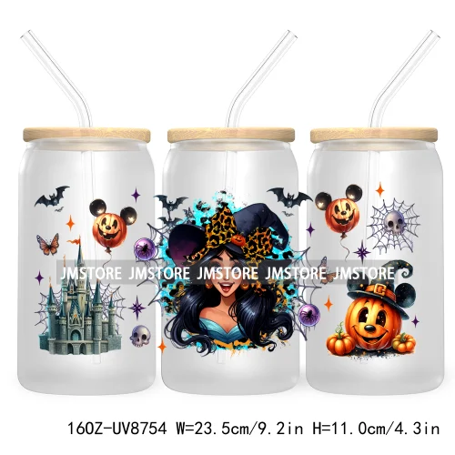 Halloween Leopard Cartoon Princess 16OZ UV DTF Cup Wrap Transfer Sticker Custom Labels Waterproof Logo For Libbey Glass Can Fall