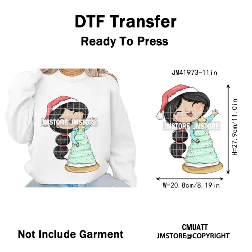 Cute Winter Christmas Girls Baby Mermaid Kids Cartoon Character Iron on DTF Washable Transfers Stickers Ready to Press for Texti