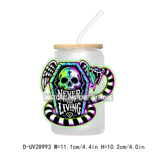 Just Waiting For Halloween UV DTF Transfer Stickers Decals For Libbey Cold Cups Mugs Tumbler Waterproof Craft Horror Killers Bow