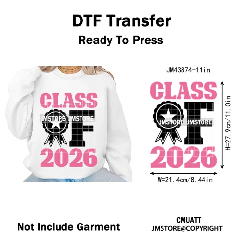 High School Senior 2026 Graduation Club Coquette Gifts Iron on Washable DTF Heat Transfers Stickers Ready to Press for Clothes