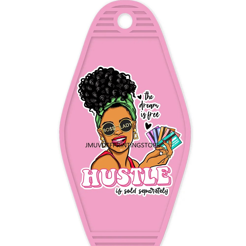 African American Girl High Quality WaterProof UV DTF Sticker For Motel Hotel Keychian Hustle Black Women