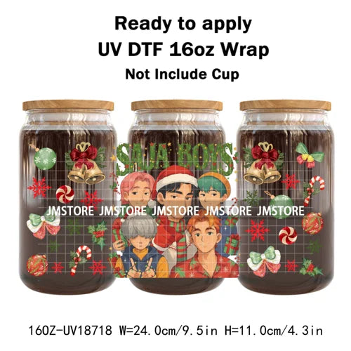 Demon Hunters Kpop Christmas Party UV DTF Stickers Ready To Apply Cup Wrap Durable Custom Prints DIY Craft For Libbey Can Glass