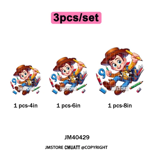 Cartoon Character Back To School Book Teacher School Friends Iron on DTF Washable Transfers Stickers Ready to Press for Textile