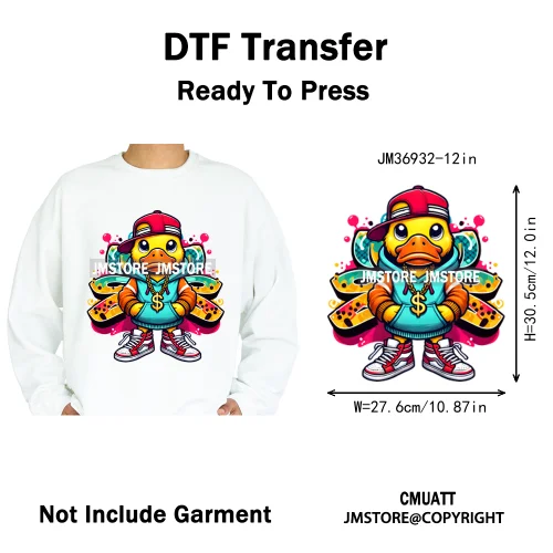12in Cartoon Streetwear Duck Off Hip Hop Gangster Animal Vibes Iron on DTF Transfers Stickers Ready to Press for T-shirts Bags
