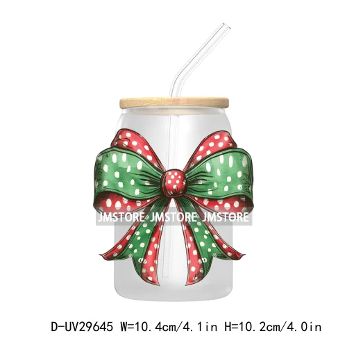 Christmas Coquette Bow UV DTF Transfer Stickers Decals For Libbey Cold Cups Mugs Tumbler Waterproof Cute Christmas Tree Girly