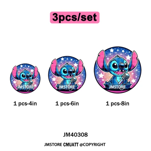 Cute Cartoon Blue Animal Princess Best Friends Designs Iron on DTF Washable Transfers Stickers Ready to Press for Clothing Bags