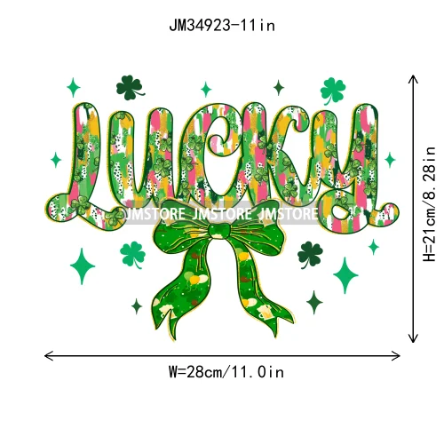 Feeling Lucky Vibes Coquette Shamrock Irish St Patrick's Day Iron On DTF Heat Transfers Stickers Ready To Press For T-shirts Bags