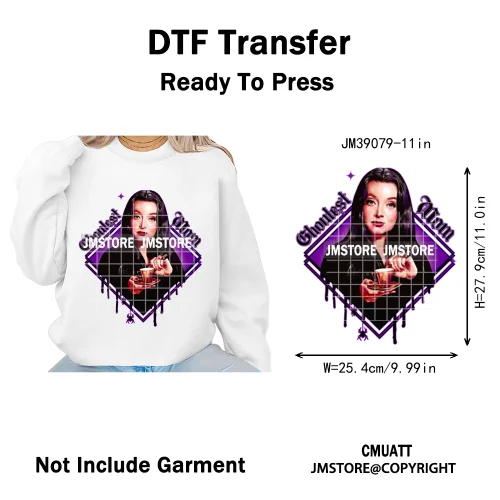 Ghoul Mum Witchy Halloween Horror Killer Movie Character Iron on DTF Washable Transfer Stickers Ready to Press for T-shirts Bags