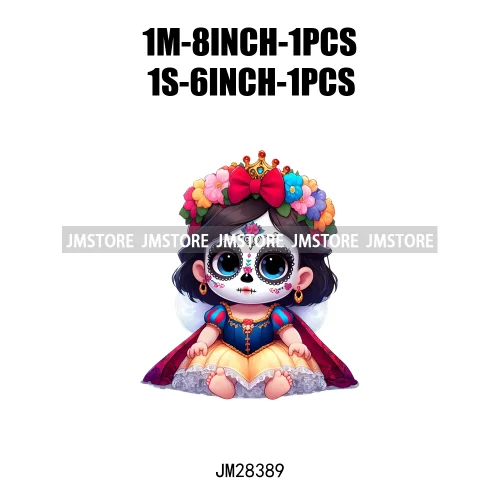 Cute Mexican Day Of The Dead Skeleton Catrina Princess Dolls Iron On DTF Heat Press Transfers Stickers Printing For Clothes