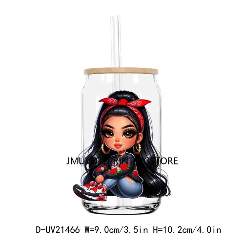 Chibi Cute Chicana Doll With Rose UV DTF Transfers Stickers Decals For Libbey Cold Cups Mugs Tumbler Mexico Waterproof DIY Logo