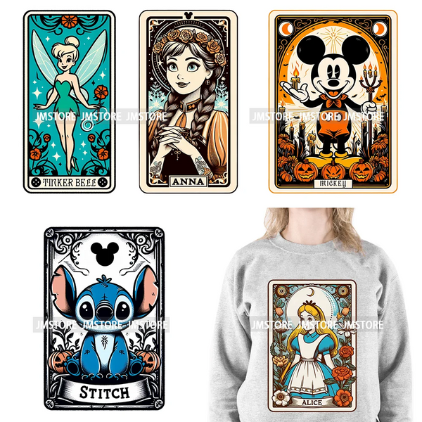 Cute Cartoon Animal Princess Characters Halloween Tarot Cards DTF Iron On Transfers Stickers Ready To Press For T-shirt Bags