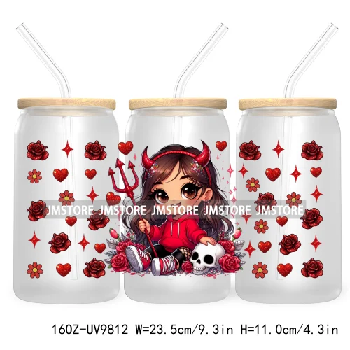 Day Of The Dead 16OZ UV DTF Cup Wrap Transfer Stickers Hispanic Chibi Baby Girl Custom Labels Waterproof For Libbey Glass Can