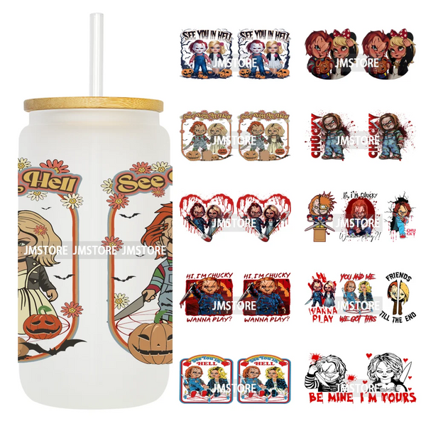 Scary Couple Halloween Villain UV DTF Cup Wrap Ready To Apply Transfer Stickers Durable 16OZ Tumbler Wraps For Libbey Glass Can