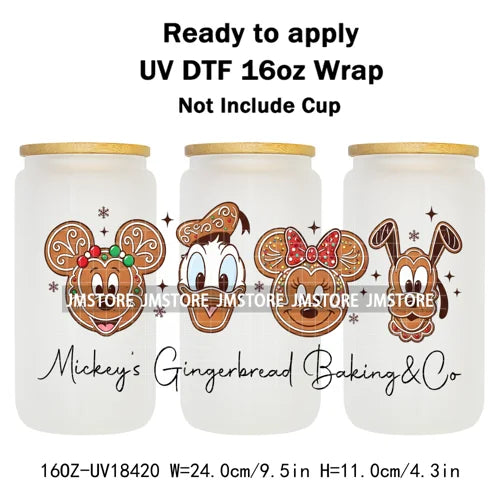 Cartoon Mouse Friends Christmas Gingerbread 16OZ UV DTF Cup Wraps Ready To Apply Durable Transfer Stickers For Libbey Glass Can
