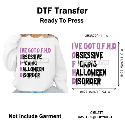 New Sarcastic Halloween Snarky Inspire Quotes Printing Iron on DTF Washable Transfers Stickers Ready to Press for Clothing Bags