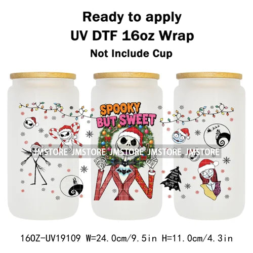 Skeleton Nightmare Before Christmas UV DTF Transfer Sticker Cup Tumbler Wrap For 16OZ Libbey Glass Wraps Bottle Mug DIY Labels