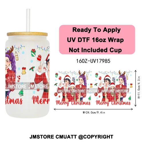 Christmas Edition Kpop Demon Festive Anime Girls UV DTF Stickers Ready To Apply Cup Wrap High Quality For 16OZ Libbey Can Glass