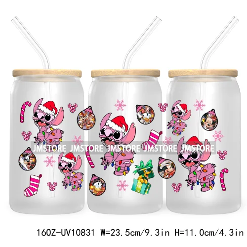 Cartoon Christmas Kids Friends 16OZ UV DTF Cup Wrap Waterproof Transfer Stickers For Libbey Glass Can Candy Cane Merry Christmas