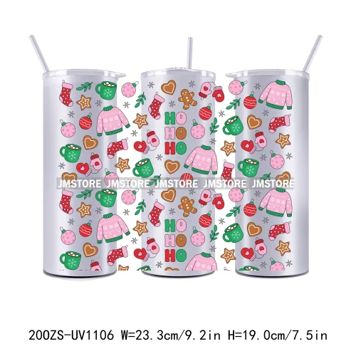 Seamless Christmas Santa Stocking UV DTF Tumbler Wraps Durable Ready To Apply Transfer Sticker For 20OZ Straight Skinny Tumblers