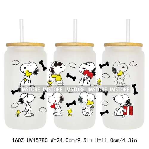 Retro Puppy Cartoon Best Friends 16OZ UV DTF Cup Wraps Ready To Apply Waterproof Transfer Stickers For Libbey Glass Can Tumbler
